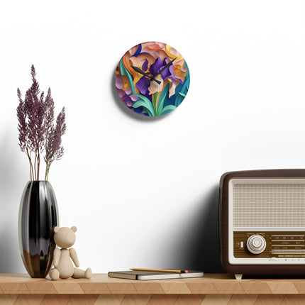 The Elegant Iris Flower Acrylic Wall Clock, Round and Square