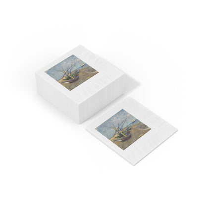 Fishing Boats on the Beach at Saintes-Maries by Vincent Van Gogh White Coined Napkins