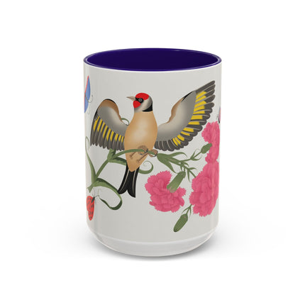 Goldfinch & Pink Flowers Colorful Mugs – Vibrant Spring & Bold Beauty