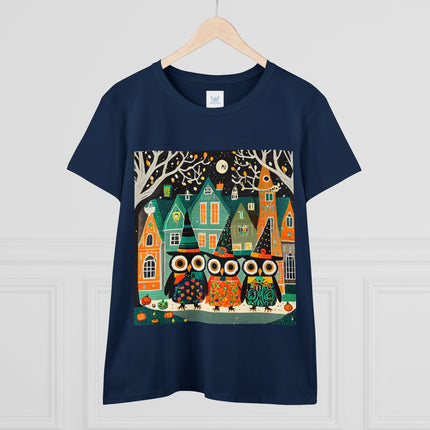 Night of the Trick-or-Treating Owlets Women's Midweight Cotton Tee