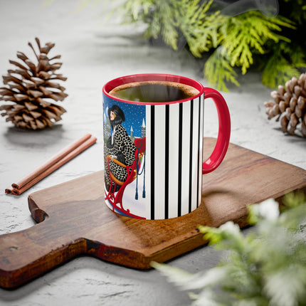 Elegant Winter Woman in Sleigh Colorful Mugs (11oz, 15oz)