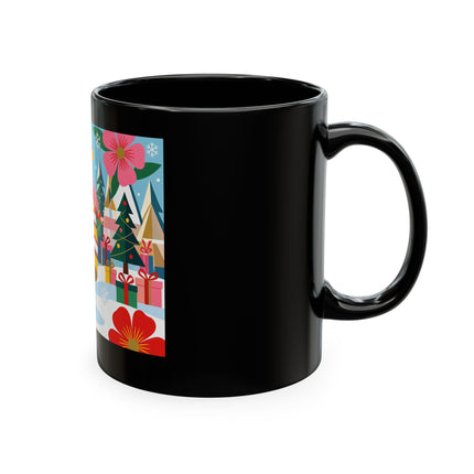 🎄🌸 The Lady Of The Striped Christmas Garden Ceramic Mug – Art Deco Holiday Whimsy