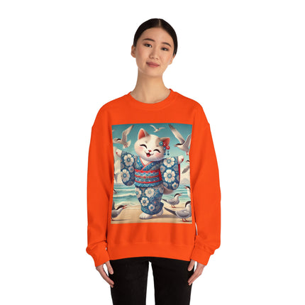 Geisha Kitten by the Seaside Heavy Blend™ Crewneck Sweatshirt