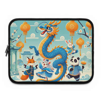 Blue & Gold Dragon Festival Parade Laptop Sleeve – Joyful Celebration & Cultural Magic