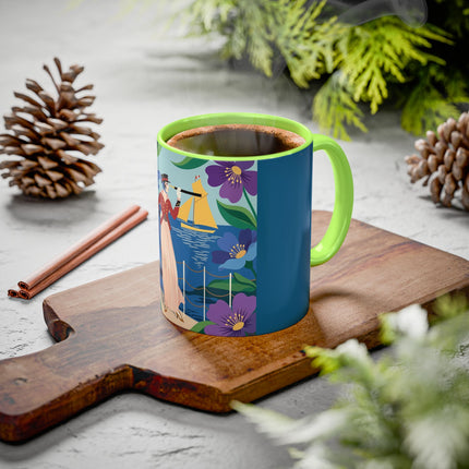 The Lady Of The Golden Horizon Colorful Mugs – Art Deco Coastal Elegance