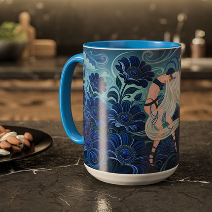 💙🌸 The Sapphire Wind Dancer Colorful Mug – Art Deco Floral Fantasy