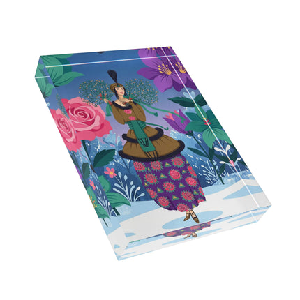 🌹❄️ The Holly Rose Of Winter Acrylic Art Block – Art Deco Christmas Garden