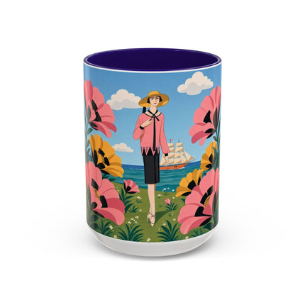 🌸⛵ The Seaside Blossom Promenade Colorful Mug – Art Deco Coastal Elegance