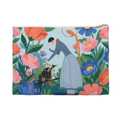 🦜🌺 The Lady Of The Garden Aviary Accessory Pouch – Art Deco Floral Whimsy