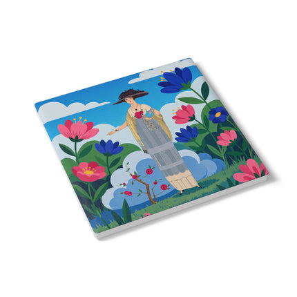 🌸🎩 The Lady Of The Grand Flower Garden Ceramic Coaster – Art Deco Fashion Illustration
