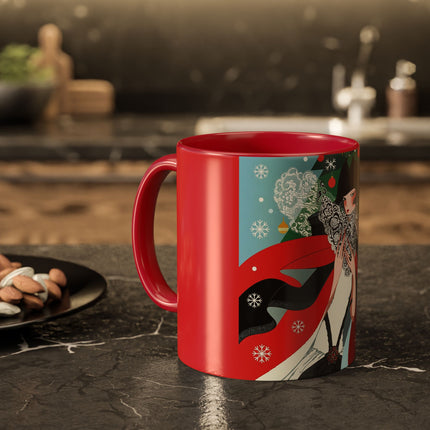 ❤️ The Lady Of The Crimson Scarf Colorful Mug – Art Deco Christmas Elegance