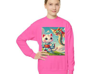 Geisha Kitten and the Dragon Kite Youth Crewneck Sweatshirt