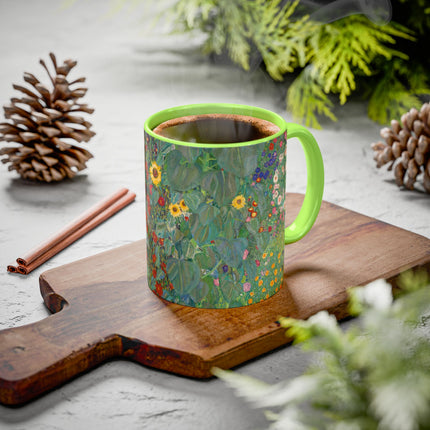 Farm Garden with Sunflowers by Gustav Klimt Colorful Mugs (11oz, 15oz)