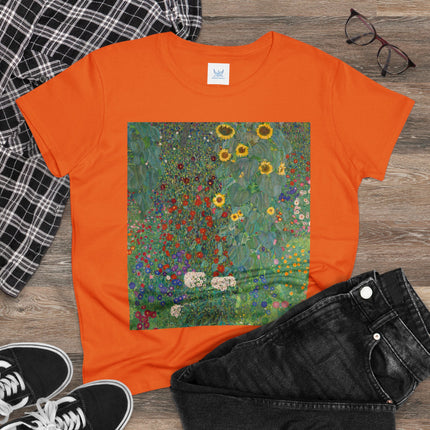 Farm Garden with Sunflowers by Gustav Klimt Women's Midweight Cotton Tee