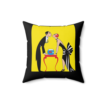 A Moment of Elegance: A Passionate Embrace Amidst Golden Splendor Spun Polyester Square Pillow