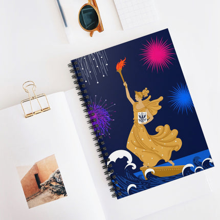 Liberty's Triumph Spiral Notebook – Art Deco Glory & Festive Power