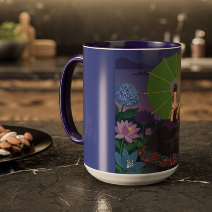 The Lady Of The Moonlit Needlework Colorful Mugs – Art Deco Crafting Elegance