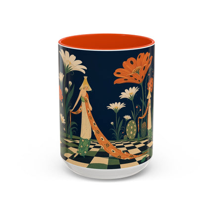 🌼🧡 The Midnight Floral Masquerade Colorful Mug – Art Deco Fashion Fantasy