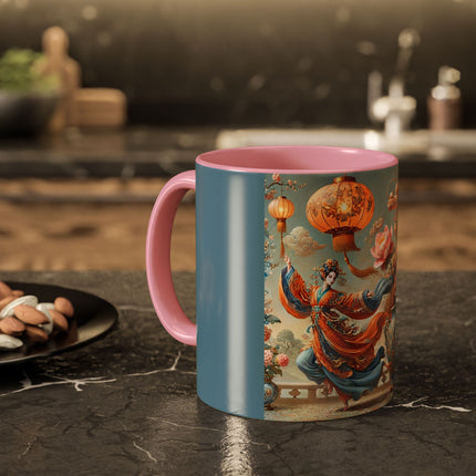 Golden Dragon & Lantern Lady Colorful Mug – Imperial Dragon & Elegant Harmony