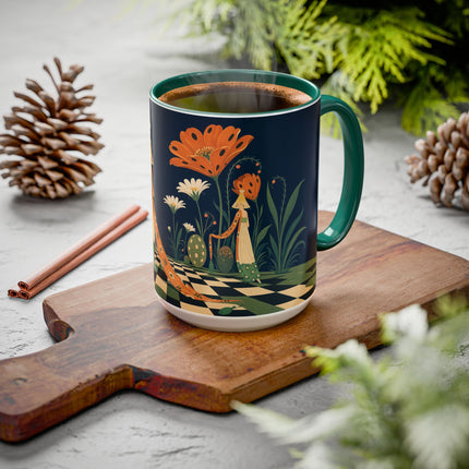 🌼🧡 The Midnight Floral Masquerade Colorful Mug – Art Deco Fashion Fantasy