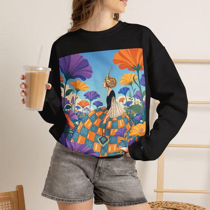 🌺🧡 The Lady Of The Golden Garden Crewneck Sweatshirt – Art Deco Fashion Fantasy