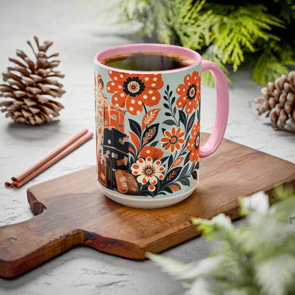 🧳🌼 The Grand Floral Voyage Colorful Mug – Art Deco Travel Elegance