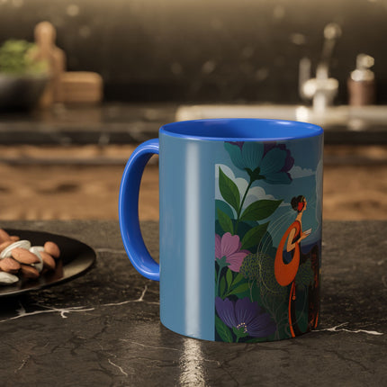 The Lady And The Sea Breeze Colorful Mugs – Art Deco Coastal Serenity