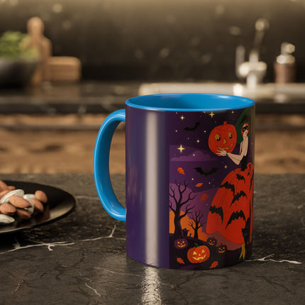🎃🌕 The Pumpkin Moon Enchantress Colorful Mug – Elegant Halloween Masquerade