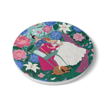 💎🌸 The Lady Of The Jeweled Garden Ceramic Coaster – Art Deco Floral Elegance
