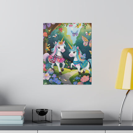 Baby Unicorns and Fluttering Butterflies Matte Canvas, Stretched, 0.75"