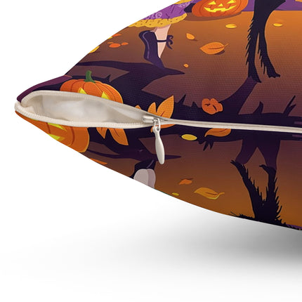 🎃🕯️ Moonlit Pumpkin Masquerade Square Pillow – Whimsical Halloween Charm