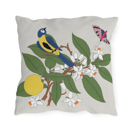 Blue Tit & Butterfly Outdoor Pillows – Spring Harmony & Delicate Beauty
