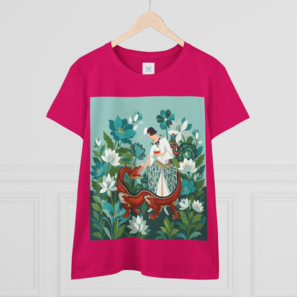 🐉🌿 The Dragon Keeper Cotton Tee – Art Deco Floral Fantasy
