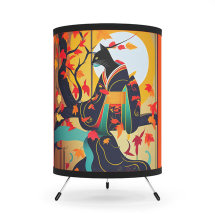 Black Cat in Kimono Tripod Lamp