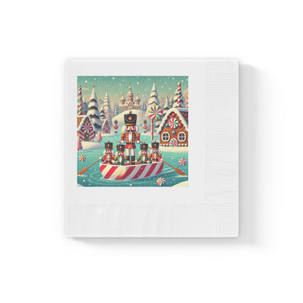 Nutcracker Candy-Striped Adventure White Coined Napkins