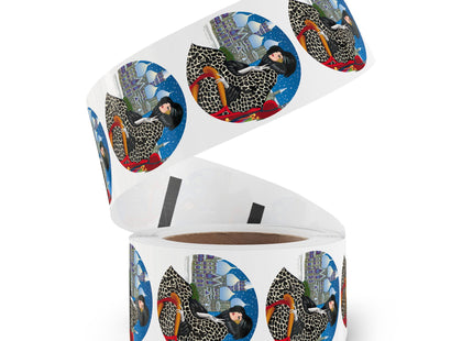 Elegant Winter Woman in Sleigh Round Sticker Label Rolls