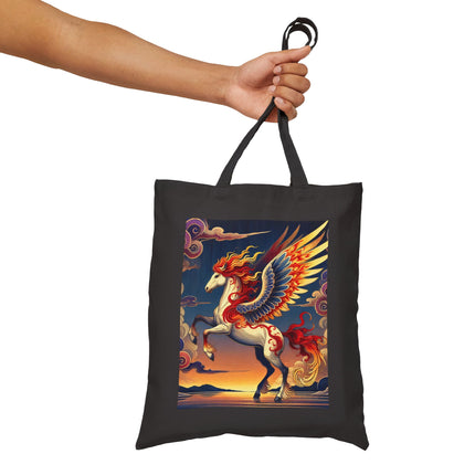 Flame-Winged Horse at Sunset Cotton Canvas Tote Bag