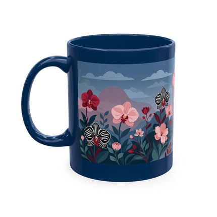🖤🌸 The Lady Of The Striped Orchid Garden Ceramic Mug – Art Deco Fashion Elegance