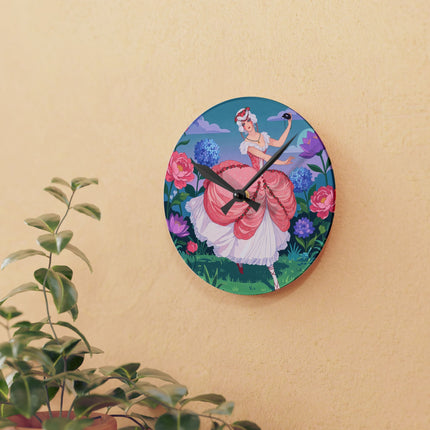 🌸🎭 The Rose Garden Masquerade Acrylic Wall Clock – Art Deco Floral Elegance