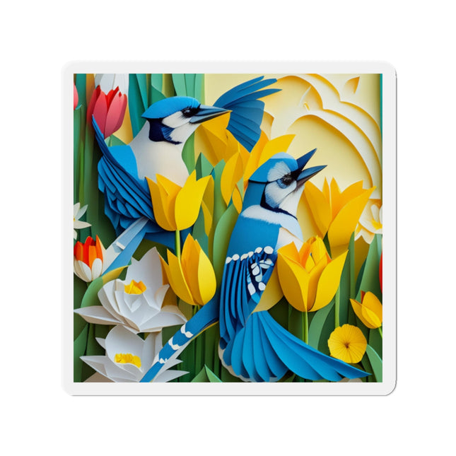 Blue Jays in a Spring Garden Die-Cut Magnets (5 Sizes)