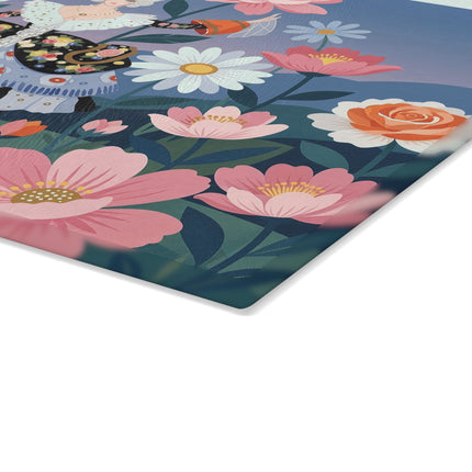 🌸🎀 The Lady Of The Grand Flower Garden Glass Cutting Board – Art Deco Floral Fashion Fantasy