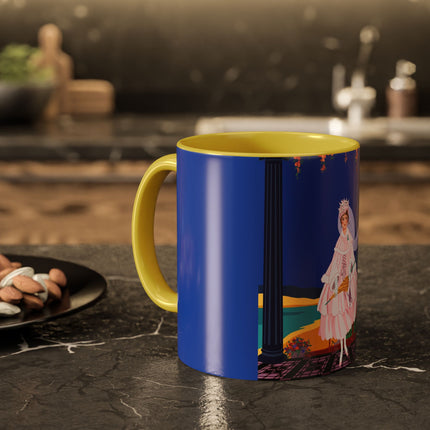 The Moonlit Promenade Colorful Mug (11oz, 15oz) – Blush Elegance, Coastal Romance & Art Deco Style