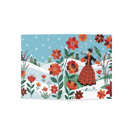 🌺❄️ The Lady Of The Scarlet Winter Garden Greeting Card – Art Deco Holiday Fantasy
