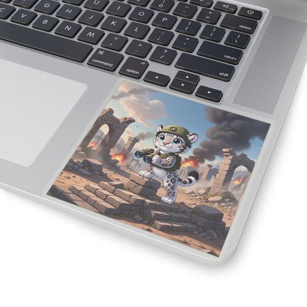 🐆🔭 The Snow Leopard Lookout Kiss-Cut Sticker – Adventure, Curiosity & Fearless Style