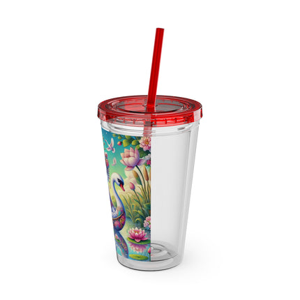 Geisha Kitten’s River Voyage Sunsplash Tumbler with Straw, 16oz