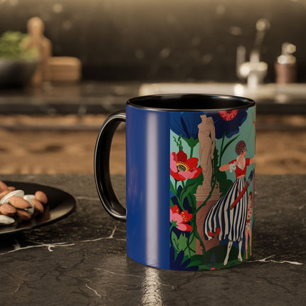 The Lady Of The Scarlet Bow Colorful Mugs – Art Deco Botanical Archer Elegance