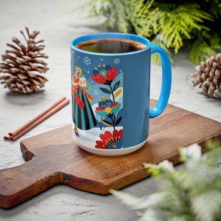❤️❄️ The Winter Heart Messenger Colorful Mug – Art Deco Snow Garden Fantasy