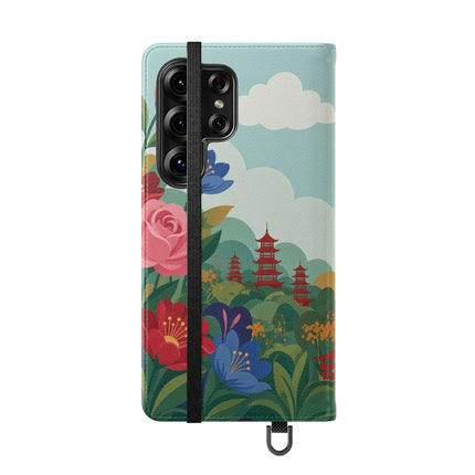 🌸🏯 The Lady Of The Pagoda Garden Flip Case – Art Deco Floral Fantasy
