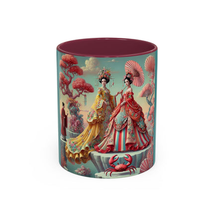 Cherry Blossom Courtesans & Crimson Crab Colorful Mug – Imperial Elegance & Playful Charm