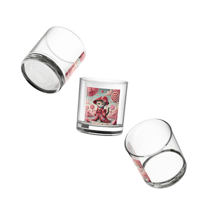 Whimsical Geisha Kitten in a Valentine Garden Rocks Glass, 10oz